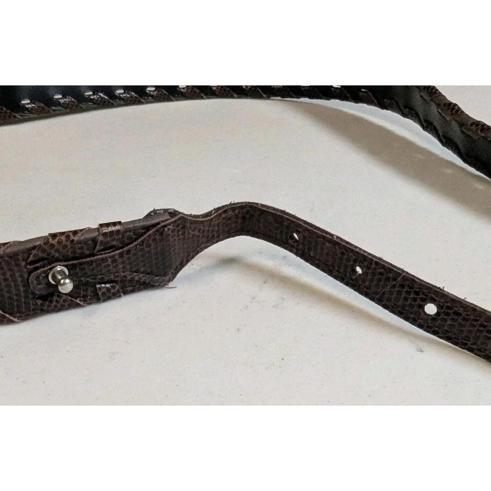 Vintage 90s Brown Lizard Embossed Braided Belt Silver O-Ring Buckle Reptile